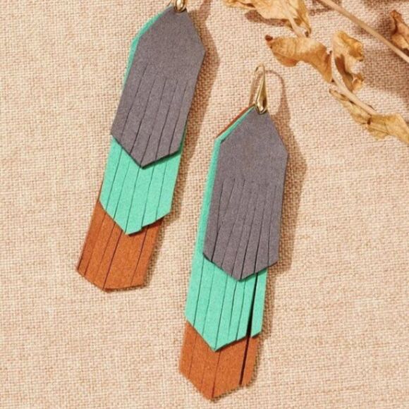✨ 🆕 ✨Beautiful BoHo Unique Tri Color Block Earrings💫✨ - Picture 1 of 10